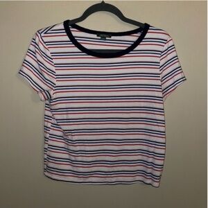 Wild Fable Women Multi Colored  Striped Short Sleeve Crop Top Size Medium